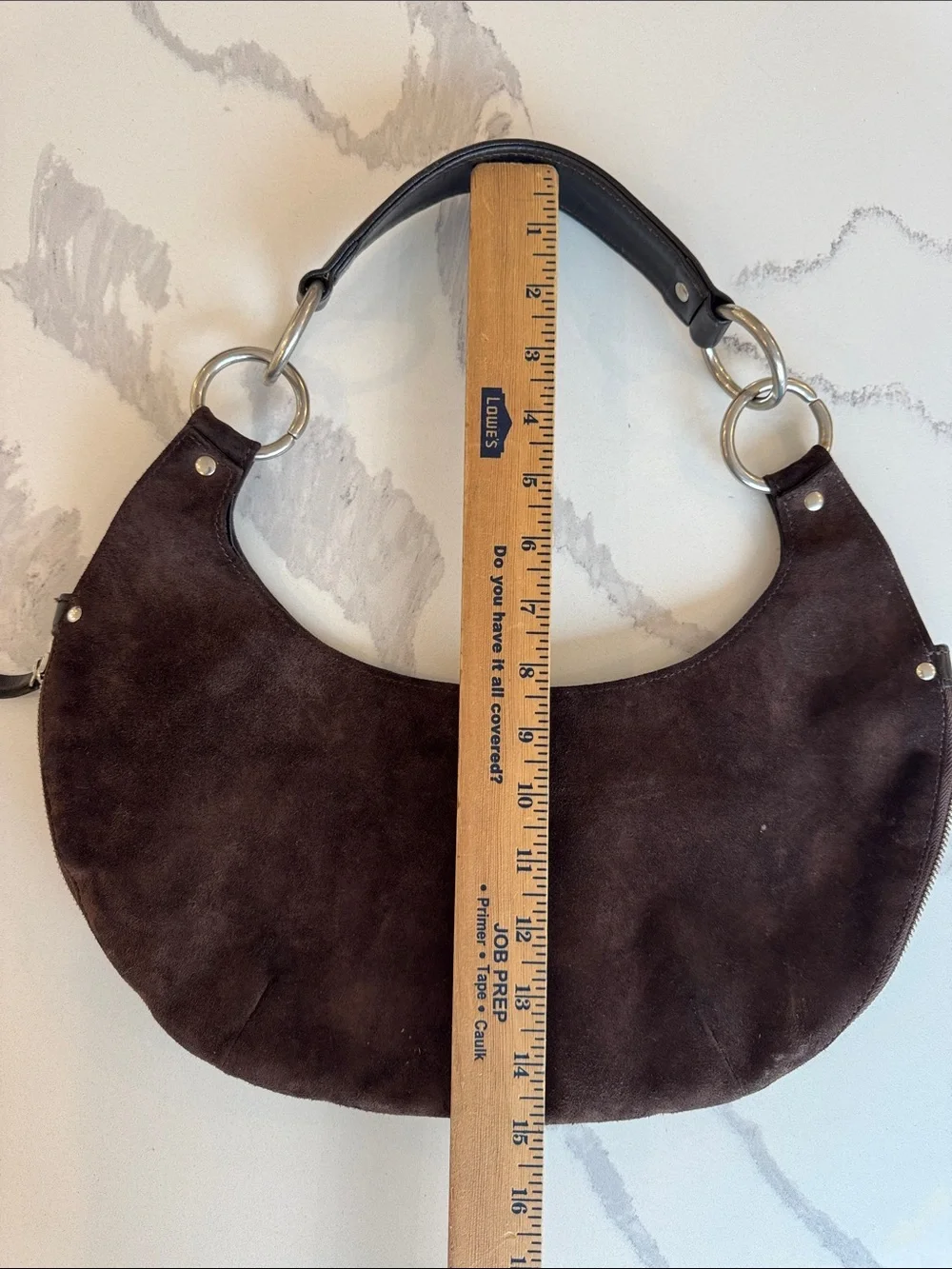 Michael Kors Vintage Brown Suede Hobo Shoulder Bag Expandable Zip Bottom Silver
